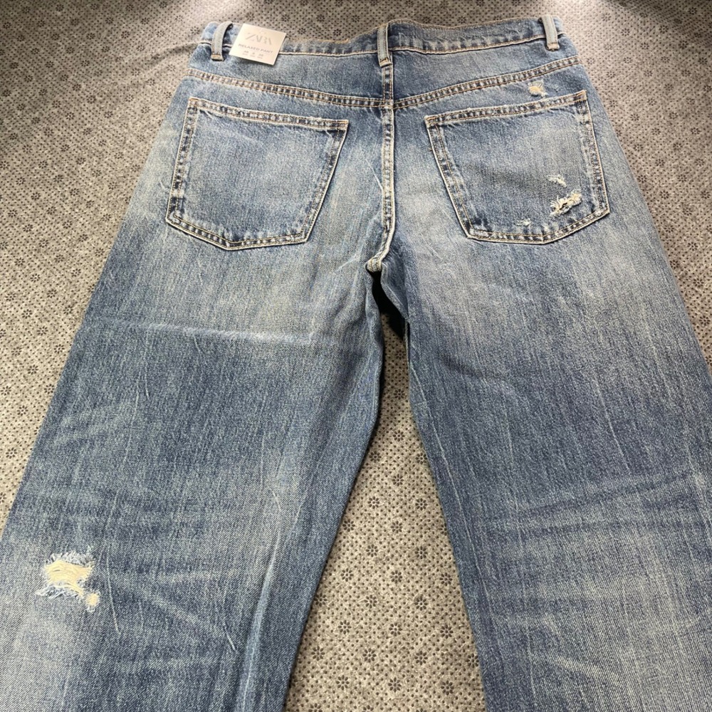 NEW Zara Mid-Rise Full Length Wide Leg Distressed Jeans Blue Size 8 W32xL32 - Picture 7 of 13